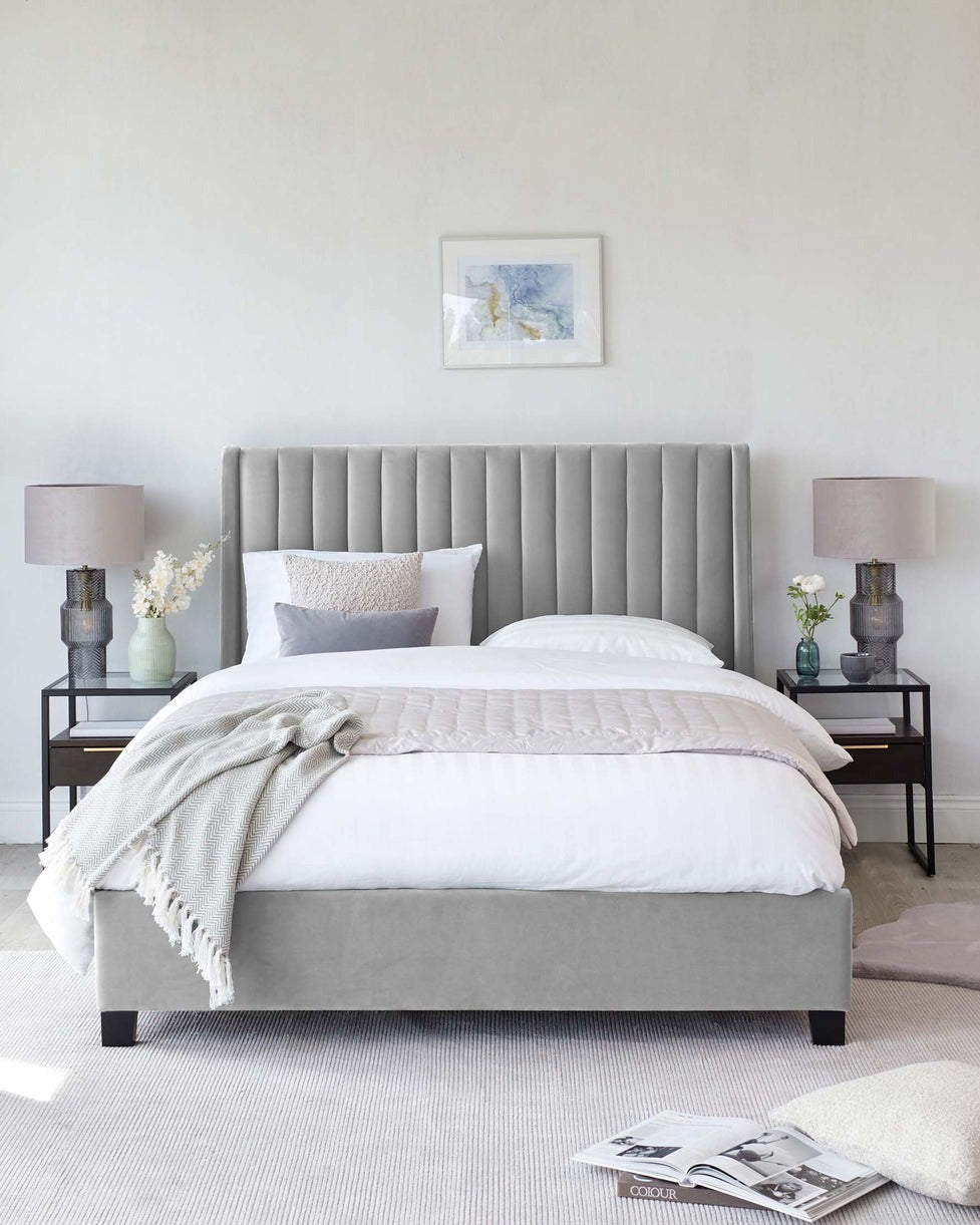 Amalfi Bed available in velvet, fabric, and leather with a stylish headboard