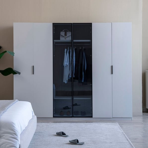 Beijing 6 Door Wardrobe with spacious compartments, hanging rods, and shelves for modern bedroom storage solutions.