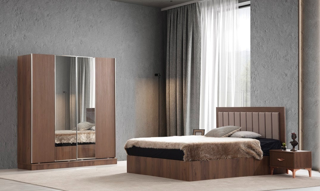 Carla Bedroom Set with natural wood texture, elegant design, and spacious drawers