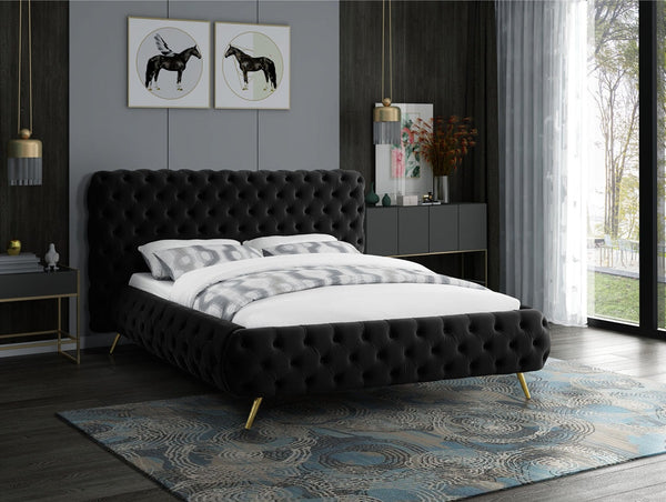 Delano Platform Bed with sturdy wooden frame and upholstered headboard in a modern design