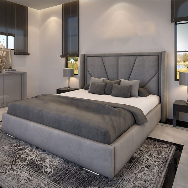 Dubai Sunrise Bed with sleek lines and sunrise-inspired headboard