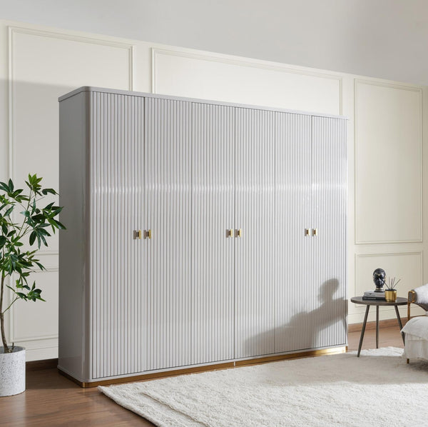 Humana 6 Door Wardrobe with ample storage space, multiple shelves, and hanging rods for modern bedroom organization.