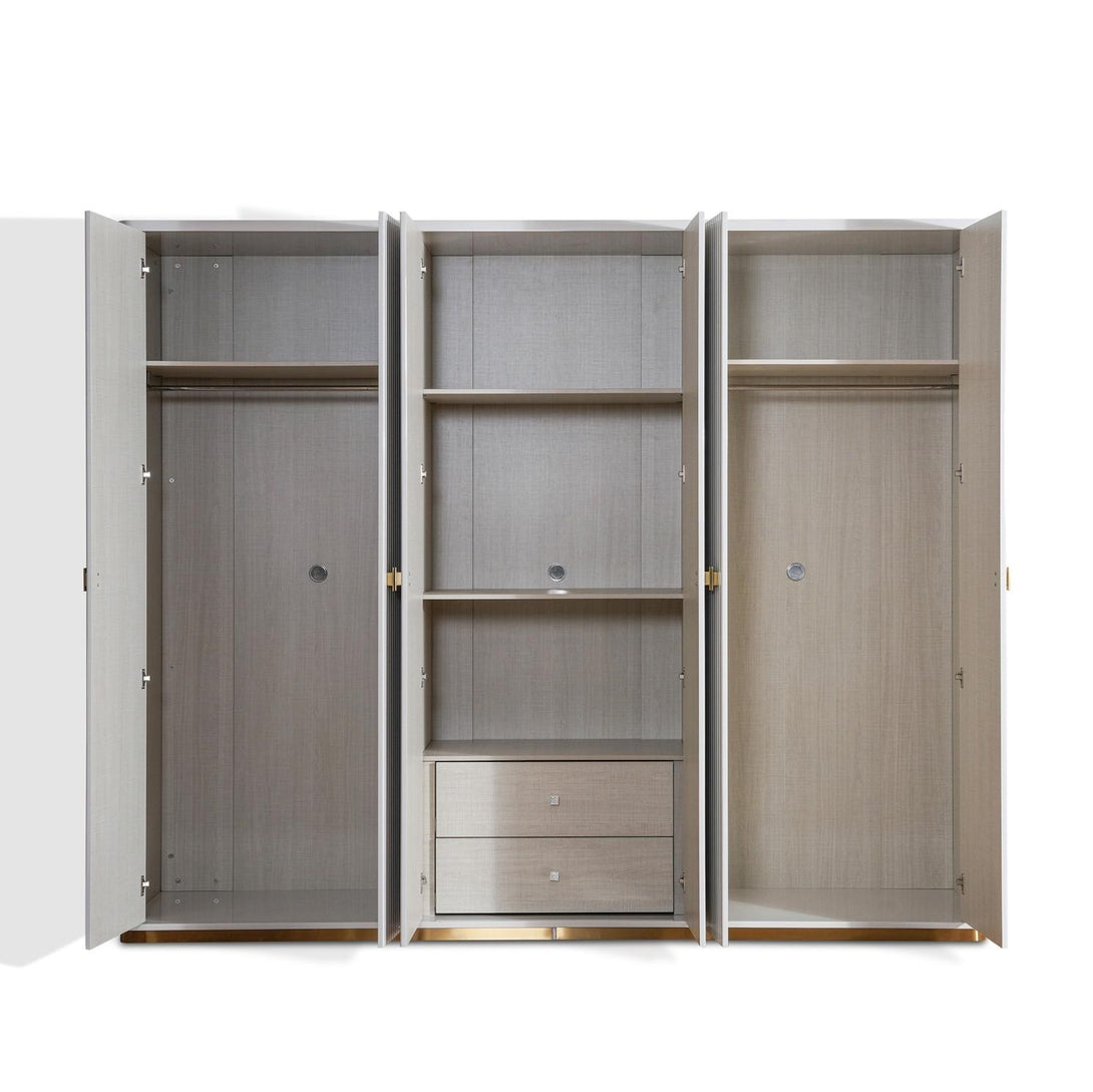 Humana 6 Door Wardrobe with ample storage space, multiple shelves, and hanging rods for modern bedroom organization.