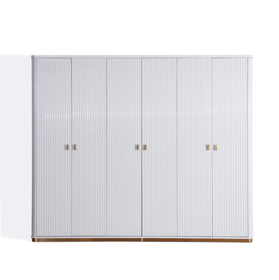 Humana 6 Door Wardrobe with ample storage space, multiple shelves, and hanging rods for modern bedroom organization.