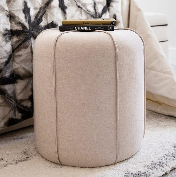 Iris Oatmeal Exposed Seam Footstool with modern design and plush cushioning for stylish home decor.