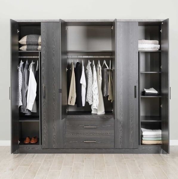 Mateo 6 Door Wardrobe featuring spacious compartments, hanging rods, and adjustable shelves for modern bedroom storage.