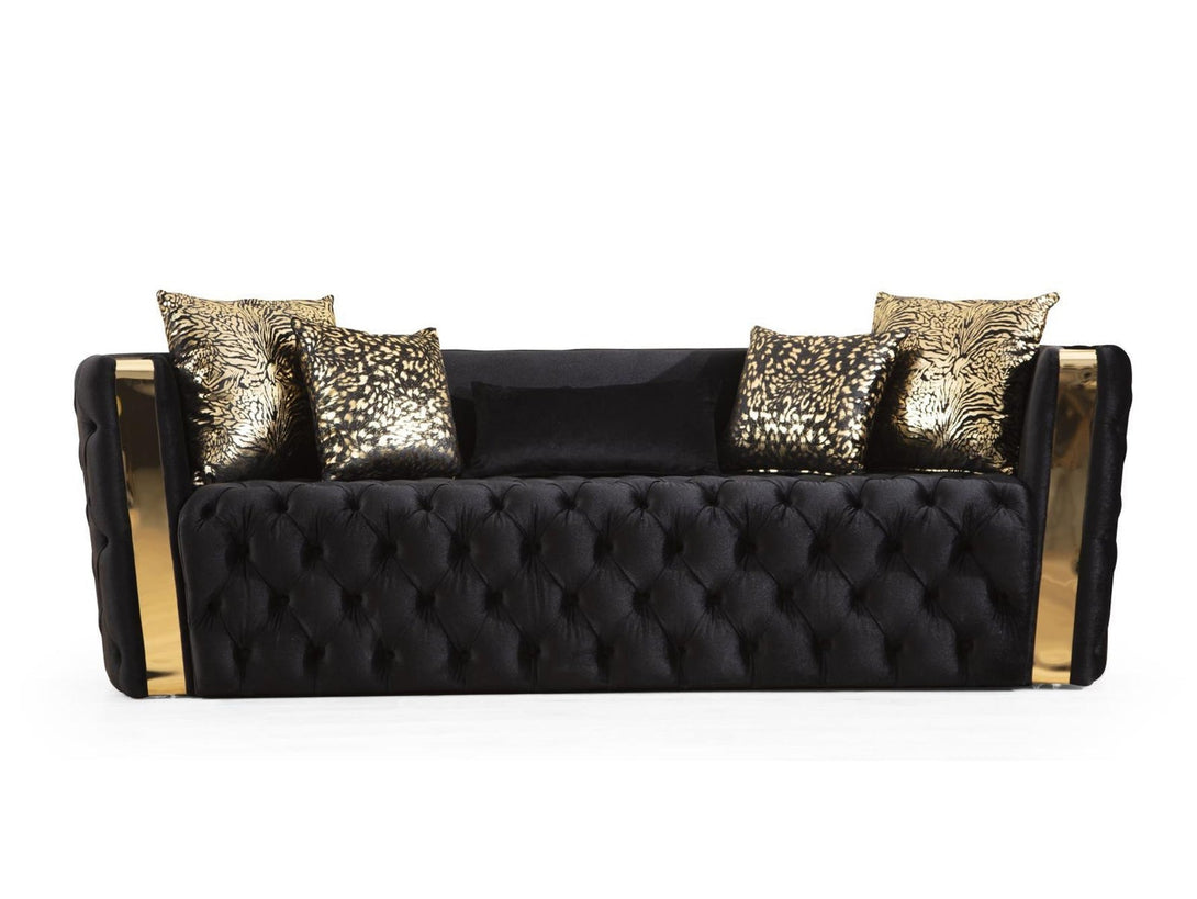 Naomi Living Room Sofa Set with sleek modern design, wooden frame, and plush cushions.