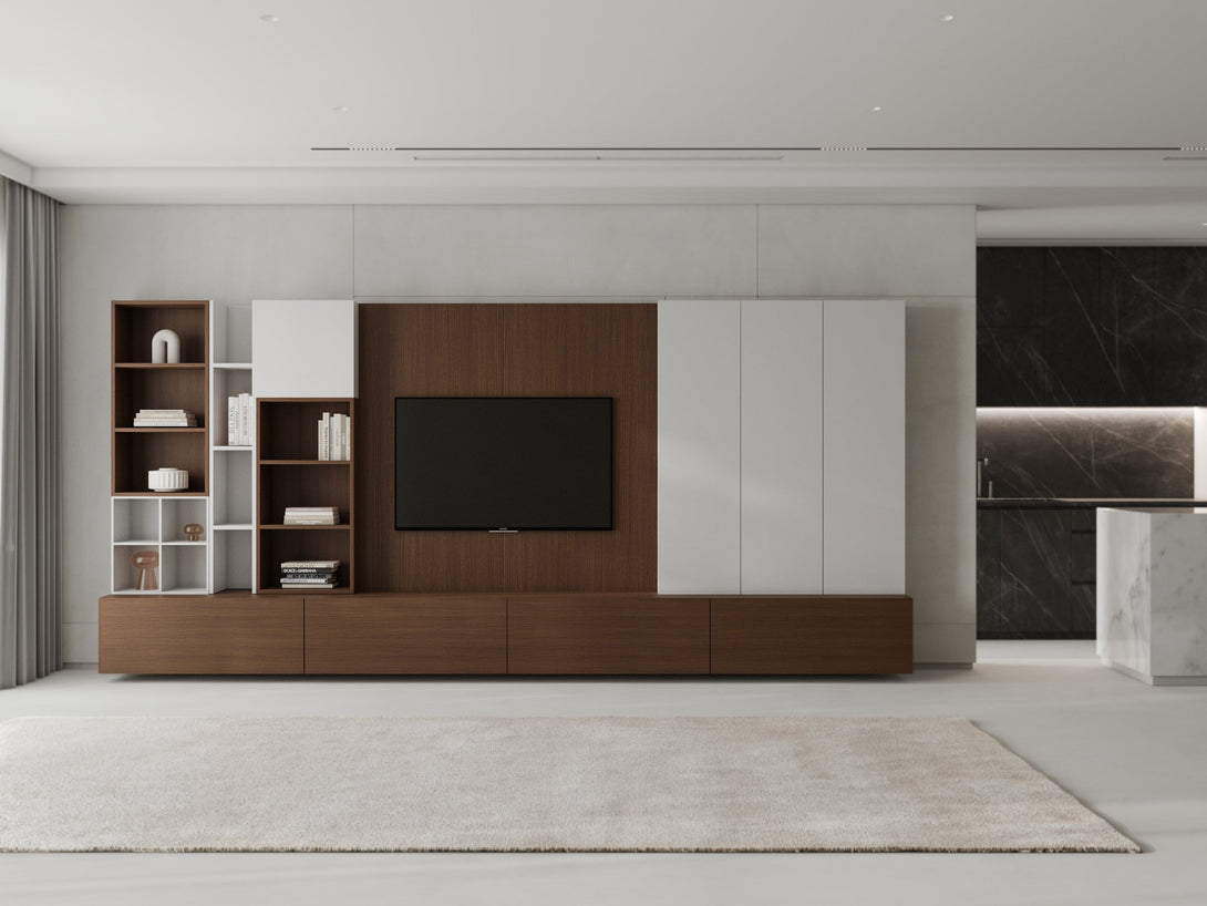 Solara TV Unit with Shelving and Storage in a Modern Living Room