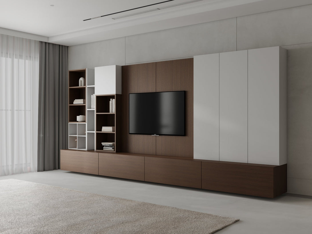 Solara TV Unit with Shelving and Storage in a Modern Living Room